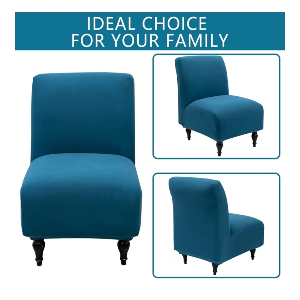 Stretch Armless Chair Cover in Peacock Blue - Picture 3 of 8